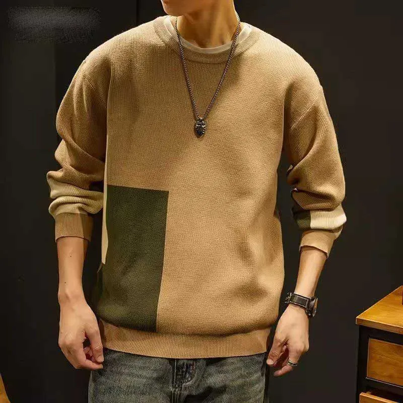 Top Trends: Fashion O-Neck Spliced Color Korean Sweaters Men&#039;s Clothing 2023 Winter Loose Knitted All-match Pullovers Casual Tops Shoppable Styles