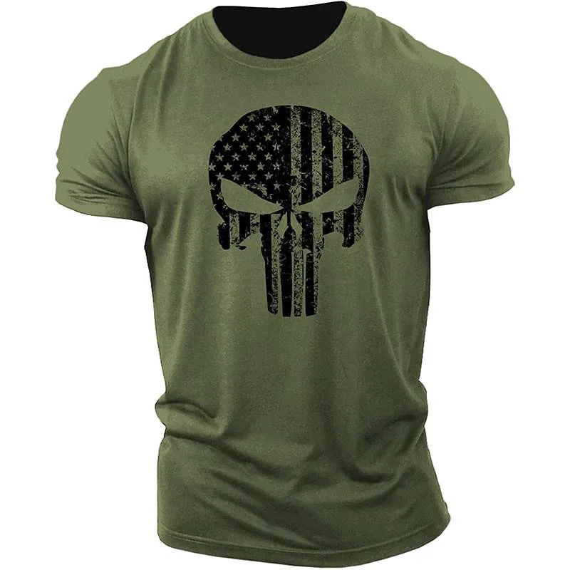 Top Trends: Skull 3D Printing T-shirt Men's Casual Sports T-shirt Short Sleeve Summer 2023 New High Quality Fabric Army Green Men's Hot Sale Shoppable Styles