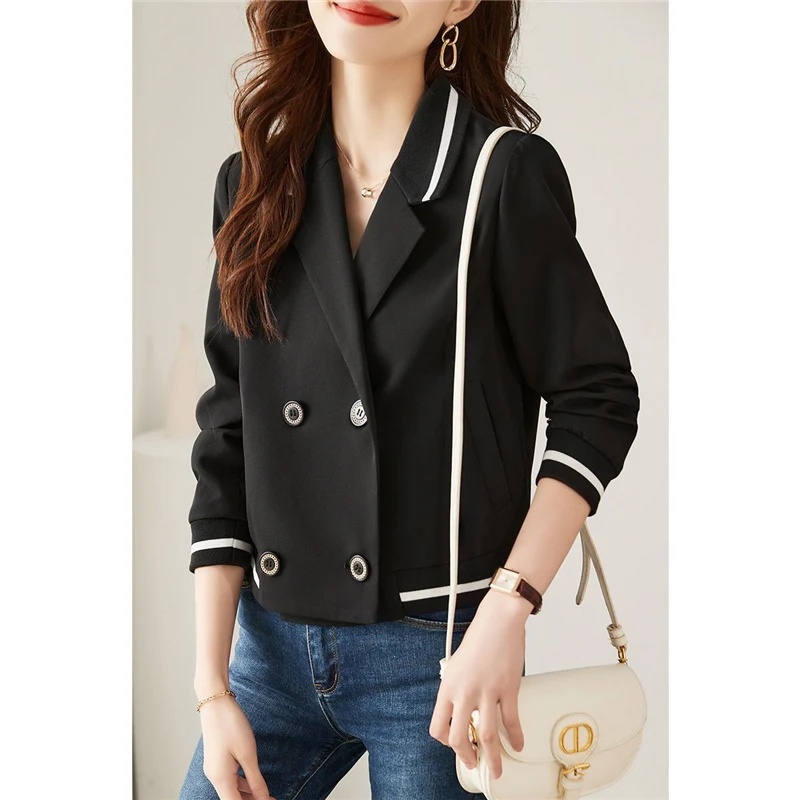 Top Trends: Spring Autumn Fashion Women's Contrast Color Simple Chic Double Breasted Notched Blazers Female Korean Loose Street Outwear Coat Shoppable Styles - Image 5