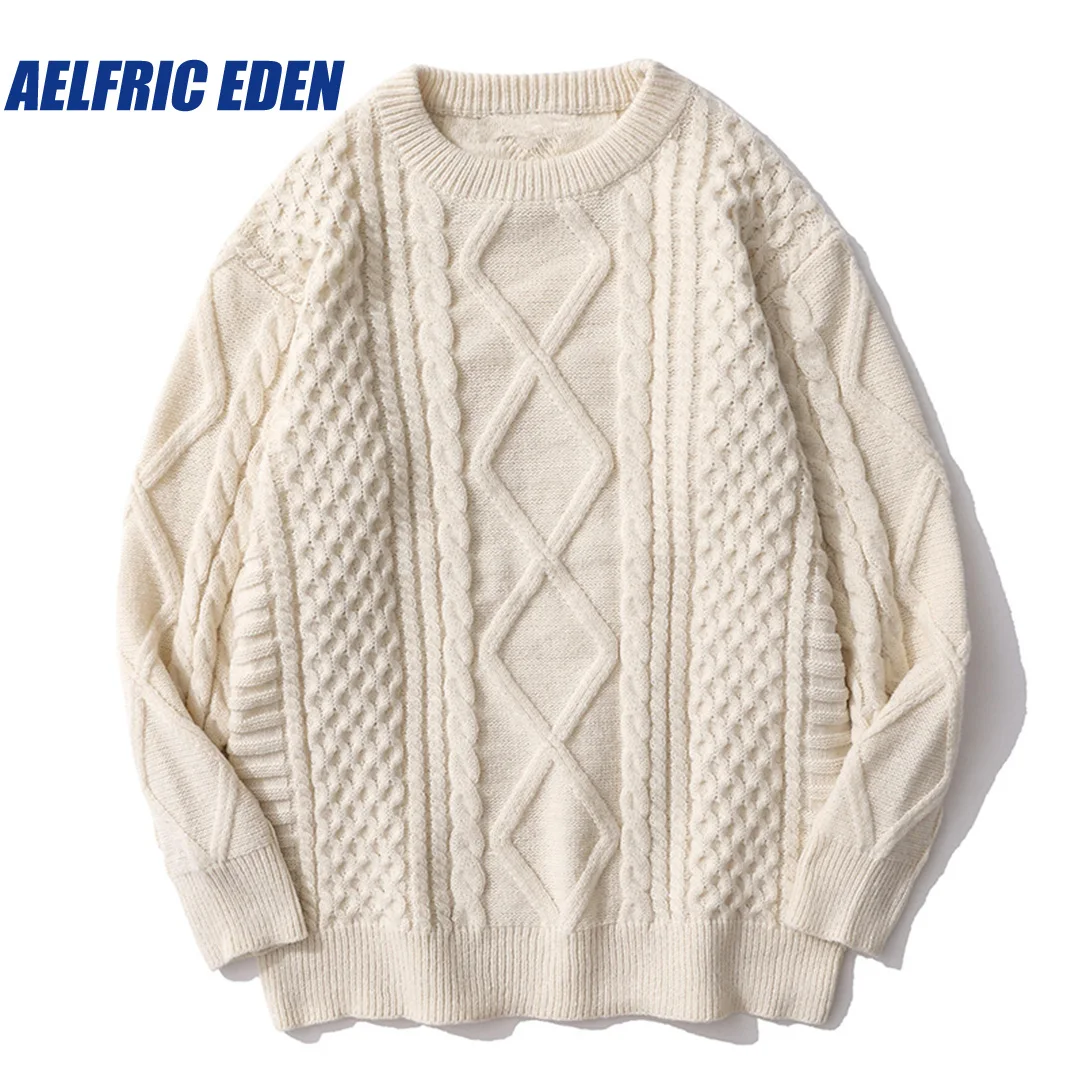 Top Trends: Aelfric Eden Solid Color Woven Pattern Knit Sweater Y2K Streetwear Hip Hop Sweaters Autumn Harajuku Fashion Retro Casual Sweater Shoppable Styles