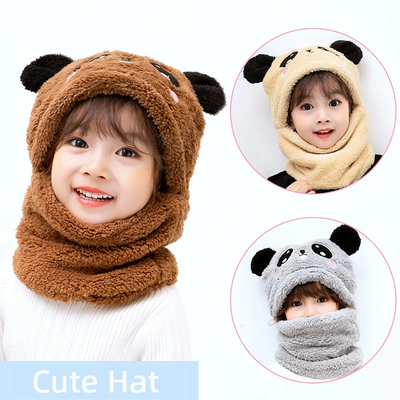 Top Trends: Cartoon Children Hat Scarf Two-piece Hooded Autumn And Winter Cute Rabbit Panda Hat Winter Keep Warm Fluff Thicken Neck Scarf Shoppable Styles