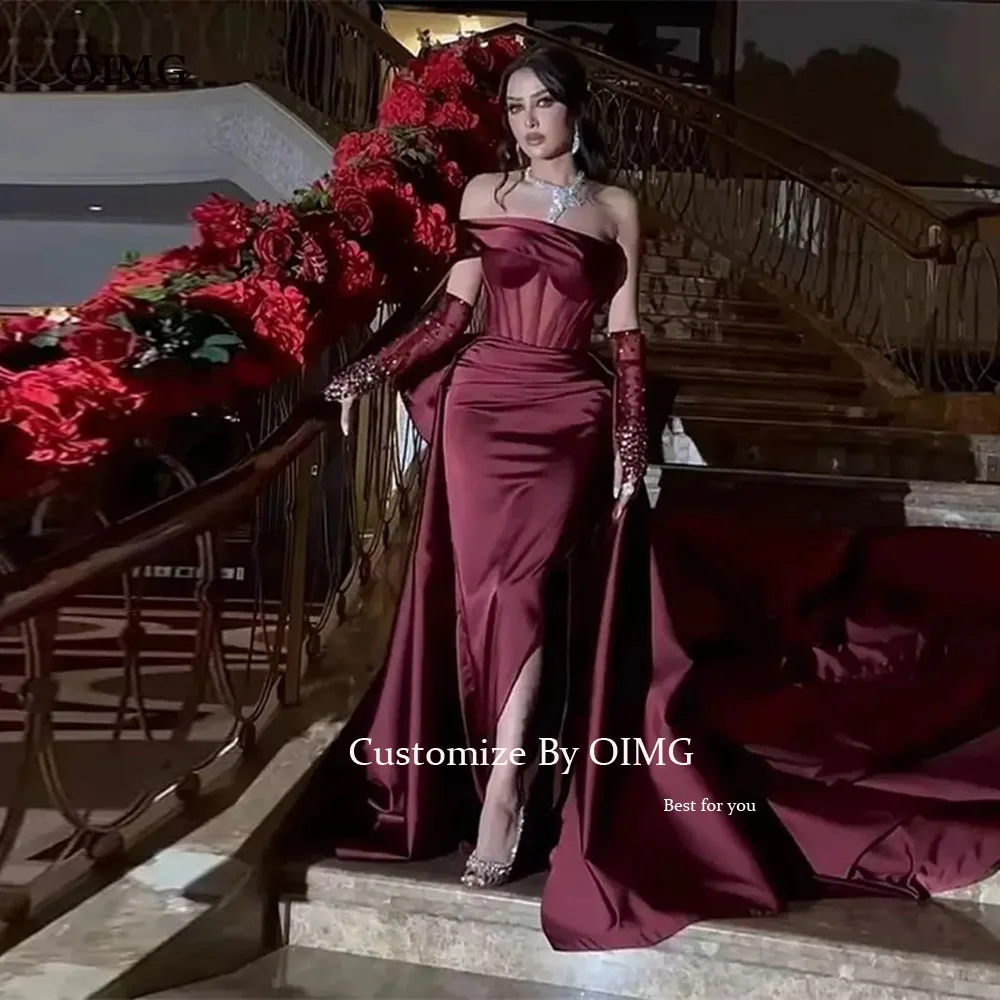 Top Trends: OIMG Royal Red Satin Long Evening Dresses Sleeveless High Side Split Prom Gowns 2023 New Formal Party Dress Vestidos Prom Gown Shoppable Styles