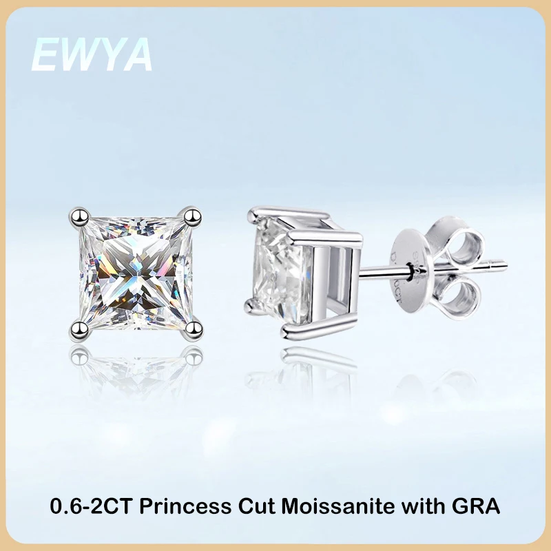 Top Trends: EWYA Real 1 Carat Princess Cut Moissanite Diamond Stud Earrings For Women Party Fine Jewelry 100% S925 Sterling Silver Earring Shoppable Styles