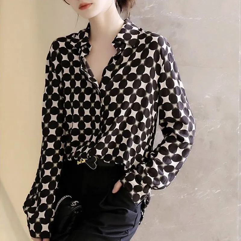 Top Trends: Stylish Printed Polka Dot Blouse Female Clothing Commute Single-breasted Elegant Polo-Neck 2024 Spring Autumn Korean Loose Shirt Shoppable Styles