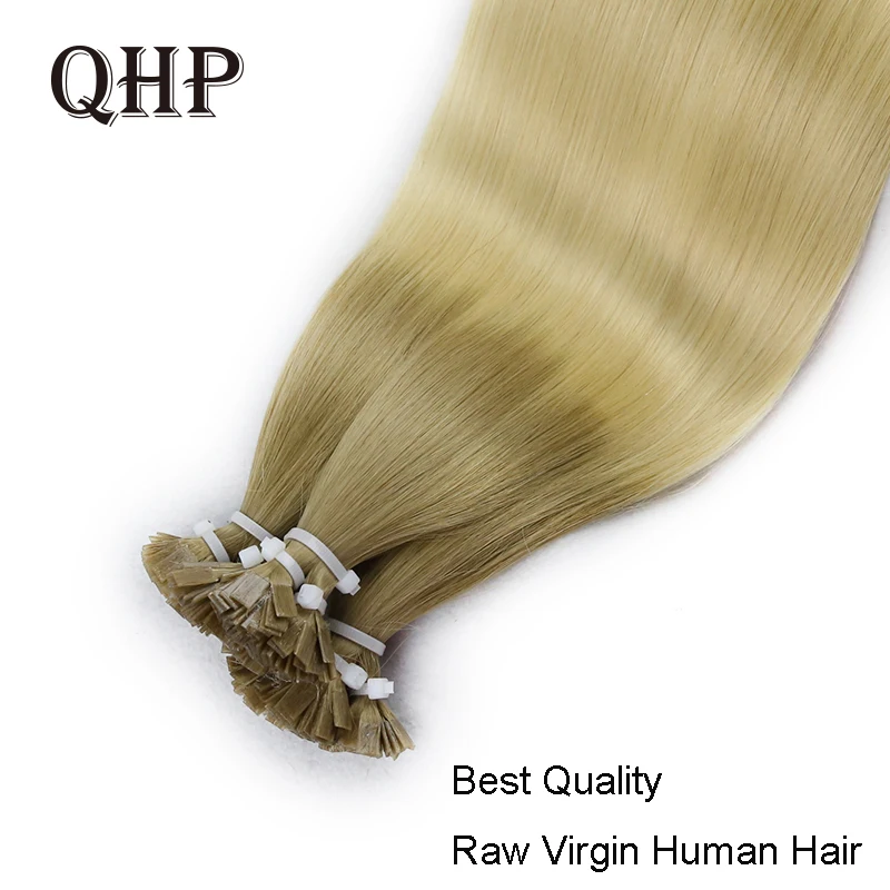 Top Trends: QHP Flat Tip Hair Extensions 100% Raw Virgin Human Hair Stick Keratin Capsules Pre Bonded Color Straight Brazil 50pcs 1g / pc Shoppable Styles