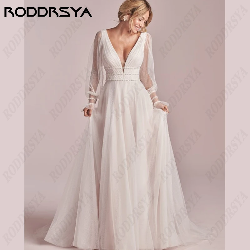 Top Trends: RODDRSYA Romantic Long Fuff Sleeve Wedding Dresses For Women A-line Lace Bridal Gowns Elegant Tulle V-Neck Vestidos De Novia Shoppable Styles