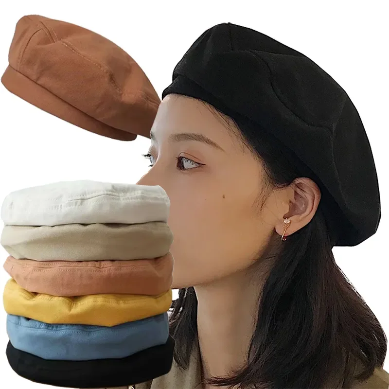 Top Trends: Cotton Women Berets Winter Hats Vintage French Plaid Top Military Cap Painter Hat 2021 Autumn Street Girls Octagonal Beret Caps Shoppable Styles