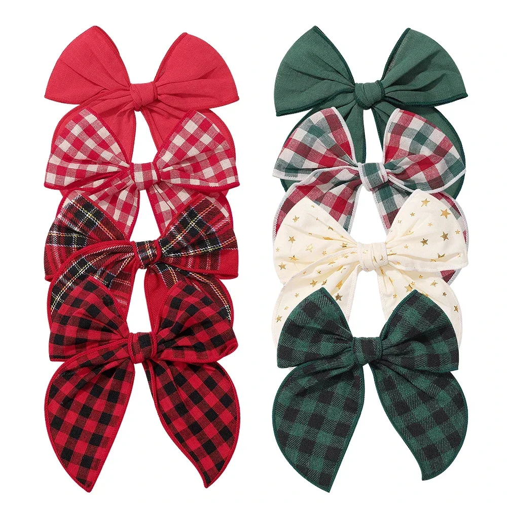 Top Trends: 1Pc 5.7 Inch Cheer Bowknot Hairpin Classic Plaid Christmas Color Fabric Hair Clips Handmade For Kids Baby Girls Hair Accessories Shoppable Styles