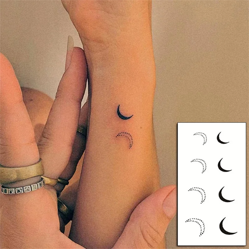 Top Trends: Black Moon Cartoon Design Fake Tattoo Adult Wrist Body Art Waterproof Temporary Tttoo Stickers For Men And Women Shoppable Styles