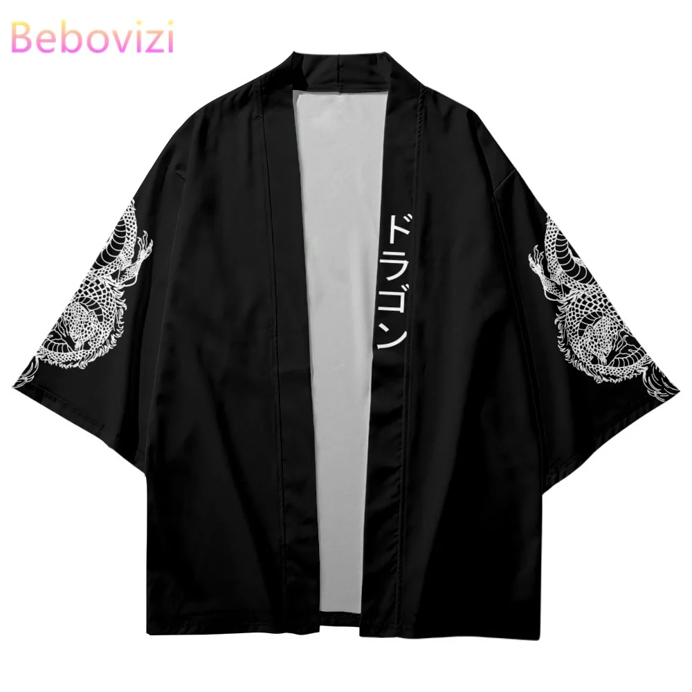 Top Trends: Street Wear Samurai Asian Clothing Japanese Style Sleeve Dragon Print Traditional Kimono Men Yukata Cardigan Black Cosplay Haori Shoppable Styles