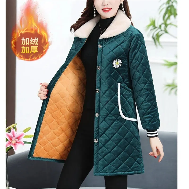 Top Trends: Corduroy Padded Jacket Middle-Aged And Elderly Mother&#039;s Fleece Coat Loose Mid-Length Quilted Coat Women Autumn Winter Coat Shoppable Styles