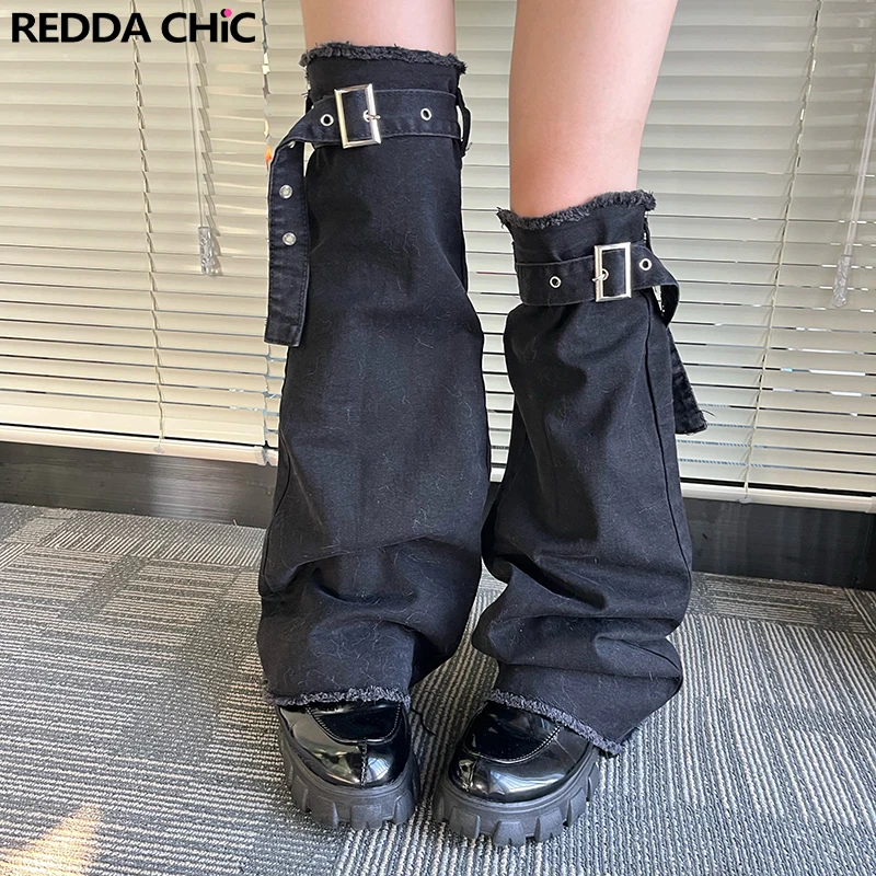 Top Trends: REDDACHiC Women Gaiter Leg Warmers Black Denim Raw Edge Boots Cover Topper Leggings Y2k Harajuku Summer Acubi Fashion Streetwear Shoppable Styles