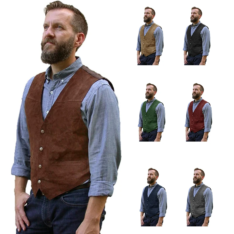 Top Trends: Men&#039;s Suit Vest Suede Vintage Jacket Sleeveless Western Denim Jacket Steampunk Waistcoat Shoppable Styles