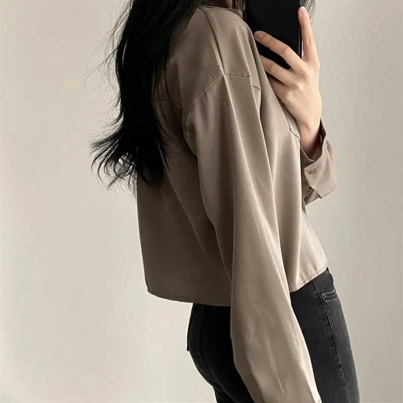 Top Trends: QWEEK Vintage Women Blouse Harajuku Cropped Oversized Shirt Chic And Elegant Long Sleeve Top Korean Style Clothes Fashion Casual Shoppable Styles - Image 4