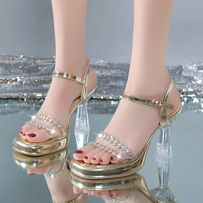 Top Trends: 2023 Summer New Round Toe Open Toe Belt Buckle Transparent Sexy Sandals Women Comfort Solid Color High Heels Women's Shoppable Styles