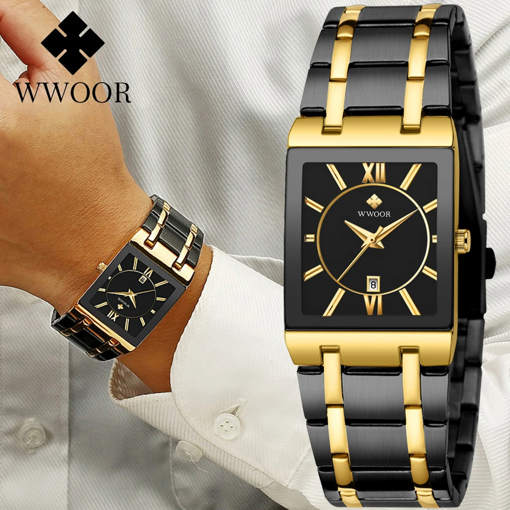 Top Trends: WWOOR Brand Luxury Gold Bracelet Men&#039;s Watches Fashion Square Quartz Wrist Watch For Men Stainless Steel Waterproof Reloj Hombre Shoppable Styles