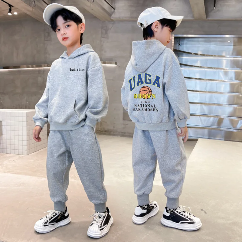 Top Trends: Autumn Children&#039;s Clothes Boy Cotton Hooded Pullover Sweatshirt And Pant Set Teenage Girl Spring Basketball Sweatshirt Tracksuit Shoppable Styles