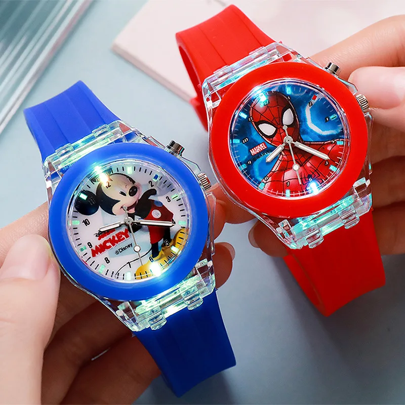 Top Trends: Disney Spiderman Watch Kids Luminous Watch Cute Silicone Mickey Colorful Lights Watch Gifts For Girls Kids Watches Shoppable Styles