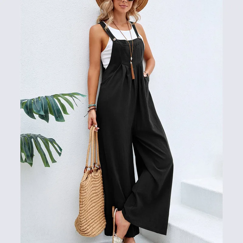 Top Trends: 2023 Summer Black Jumpsuit Women Loose Dungarees Overalls Wide Leg Women Long Jumpsuit Ladies Overalls For Women Shoppable Styles