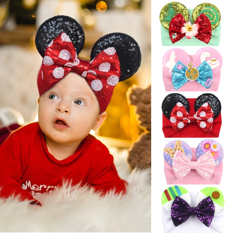 Top Trends: 2024 Trendy Disney Ears Headband Kids Girls Festival Sequin 5"Hair Bow Headwrap Baby Turban Christmas Party DIY Hair Accessories Shoppable Styles