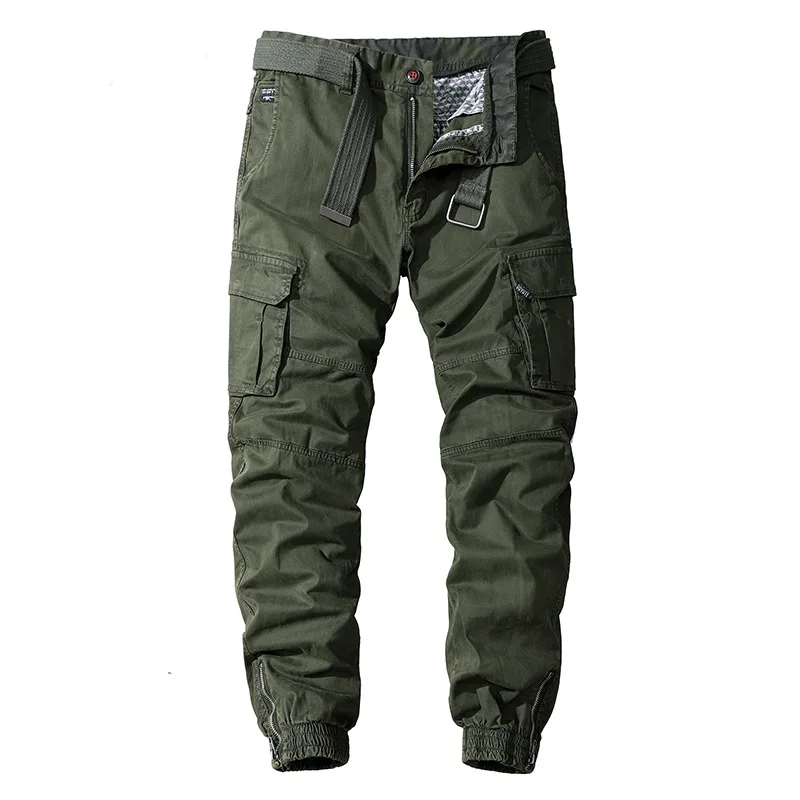 Top Trends: 100% Cotton Cargo Pants Men Multi-Pocket Casual Joggers Trousers Mens Military Zipper Fly Full Length Casual Pants No No Belt Shoppable Styles