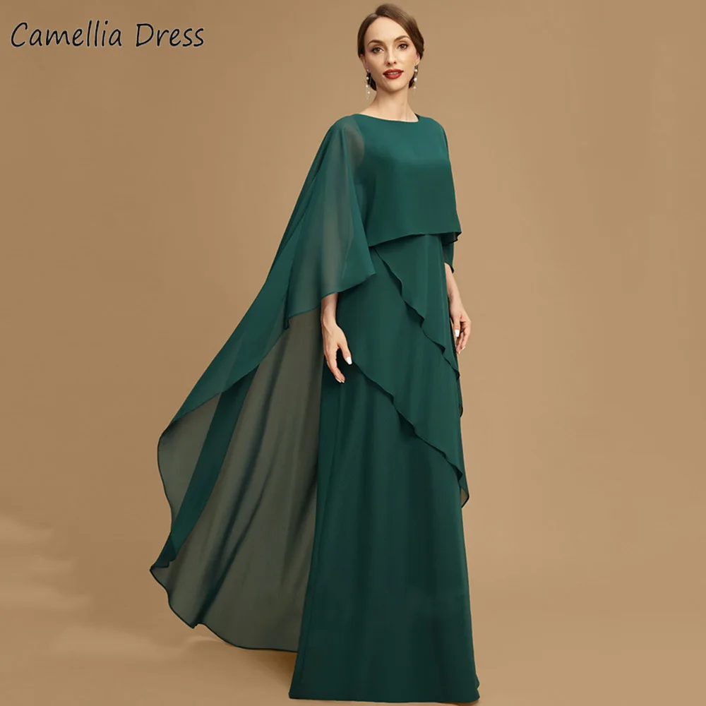 Top Trends: Graceful Cloak A Line Mother Of The Bride Dresses Scoop Neck Tiered Formal Gown Illusion Back Floor Length Vestidos Para Madrina Shoppable Styles