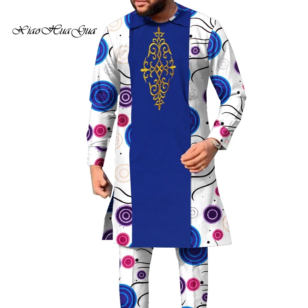 Top Trends: 2 Pcs Set African Outfits For Men Long Sleeve Dashiki Long Shirt And Pants African Print Clothing Patchwork Men Suit WYn1858 Shoppable Styles