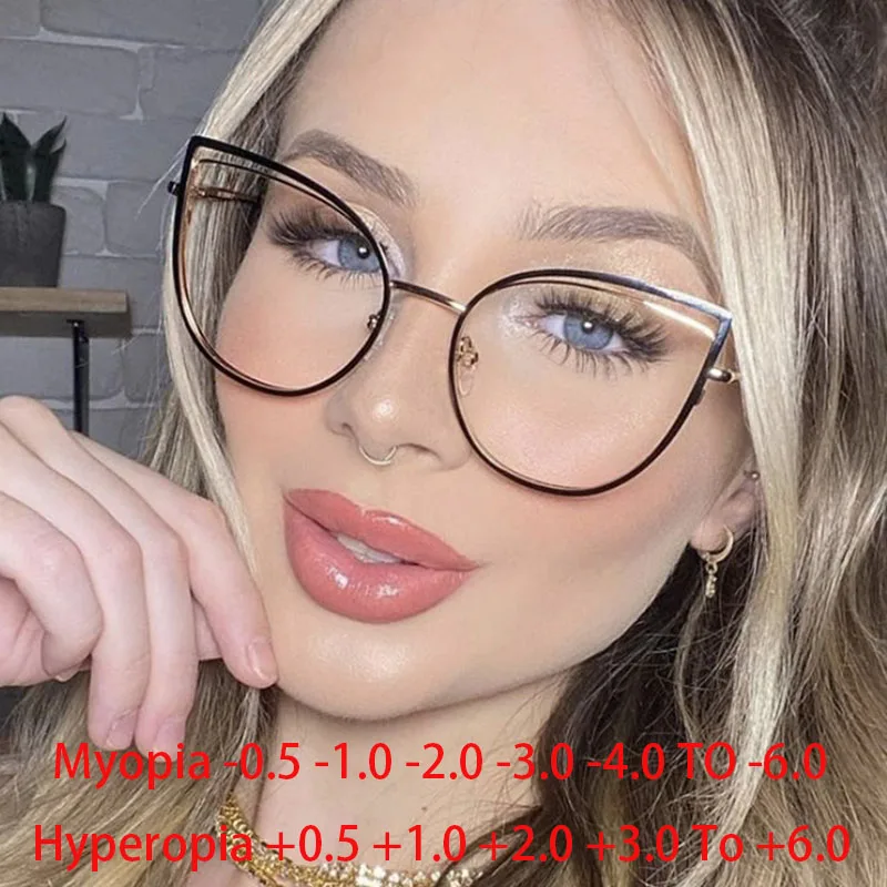 Top Trends: Cutout Cat Eye Metal Frame Clear Glasses Fashion Myopia Nerd Spectacles -0.5 -1.0 -2.0 -3.0 -4.0 To -6.0 Shoppable Styles