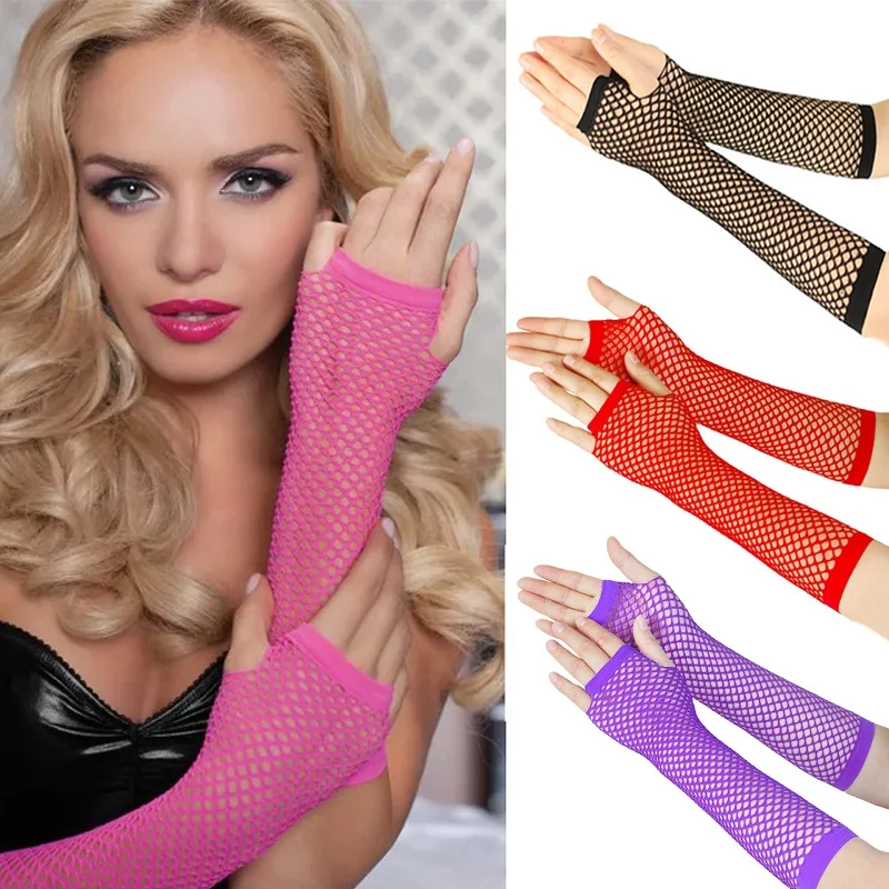 Top Trends: New Mesh Gloves Neon Fishnet Gloves Mittens Black Red Sheer Wear Fancy Dress For Womens Sexy Girls Punk Goth Dance Glove Shoppable Styles