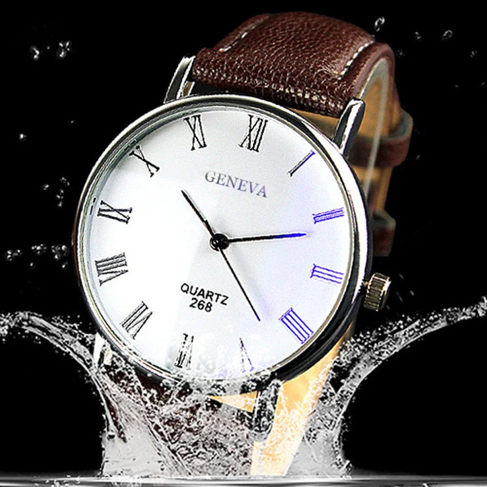 Top Trends: Hot Sale New 2024 Geneva Men Watch Roman Numerals Blu-Ray Faux Leather Band Quartz Analog Business WristWatch Shoppable Styles - Image 4