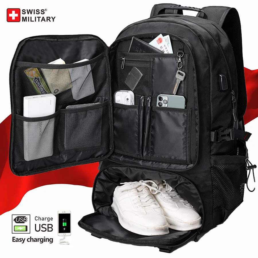 Top Trends: SWISS MILITARY Travel Backpack Men Waterproof Business Bag Expandable USB Shoulder Bag Large Capacity 17.3 Laptop Bag Mochila Shoppable Styles