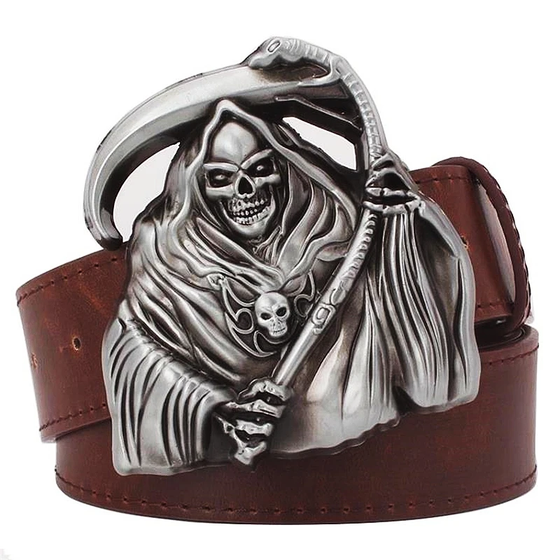 Top Trends: Death Statue Skeleton Scythe Fashion Leather Belt Death-defying Dark Style Skull Devil Shoppable Styles - Image 5