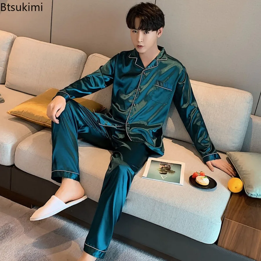 Top Trends: Men's Casual Pajamas Sets Oversized Silk Mens Pajama Pants Sets Satin Long Sleeve Sleepwear Home Pijama Night Wear Loungewear Shoppable Styles - Image 6