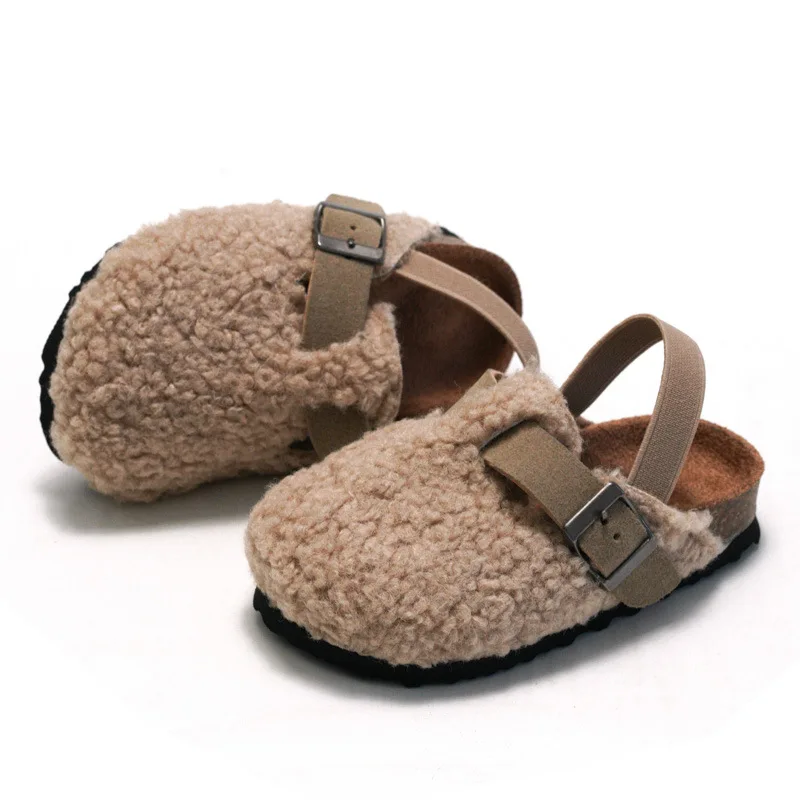 Top Trends: Child Baby Boys Girls Warm Fuzzy Slipper Plush Sandals Cork Faux Fur Flats Toddler Prewalker Elastic Back Strap Home Shoes Shoppable Styles