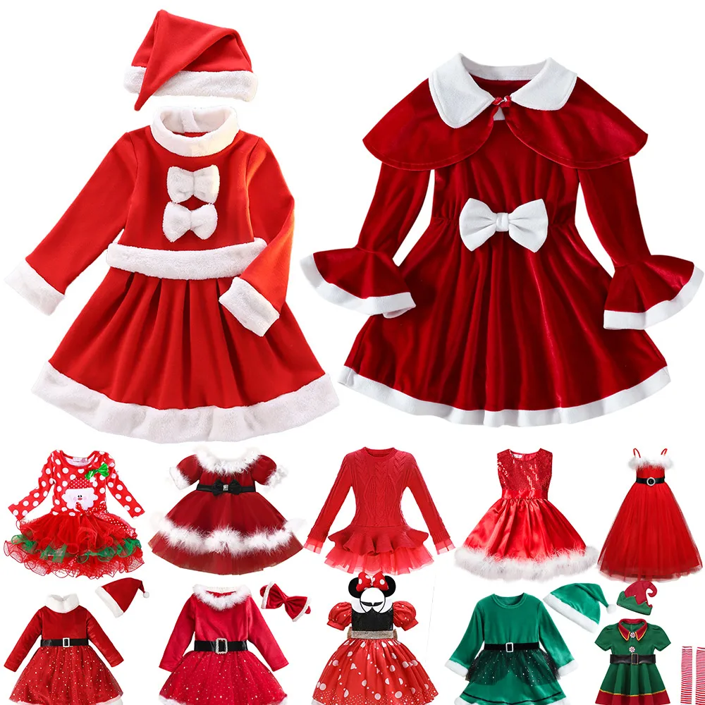 Top Trends: 2023 Christmas Velvet Santa Clause Cosplay Dress For Girls Full Sleeve Warm Xmas Party Vestidos Children New Year Red Clothing Shoppable Styles