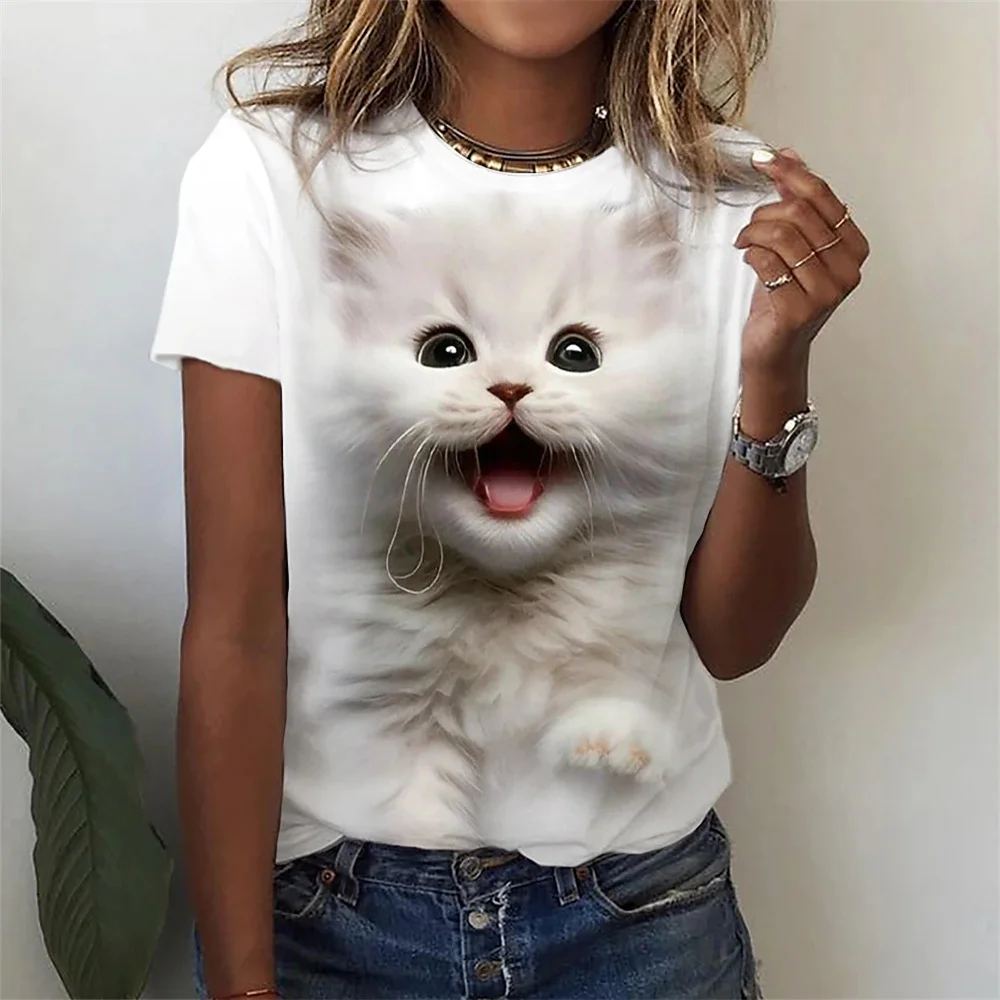 Top Trends: 3D Cute Cat Women T-Shirts Summer Fashion Print Harajuku T-Shirt Short Sleeve Casual Kawaii Girls Tee Oversized Unisex Clothing Shoppable Styles