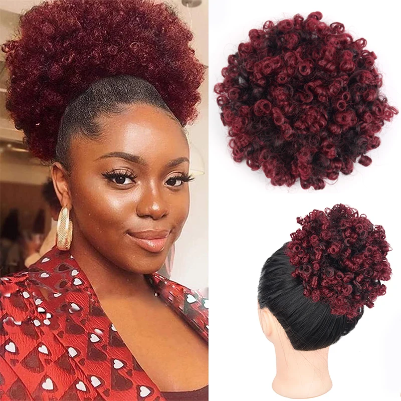 Top Trends: Afro Curly Wavy Afro Puff Drawstring Ponytail Hair Extension For Black Women Loose Wave Short Afro Puff Hairpiece For Girls Kids Shoppable Styles