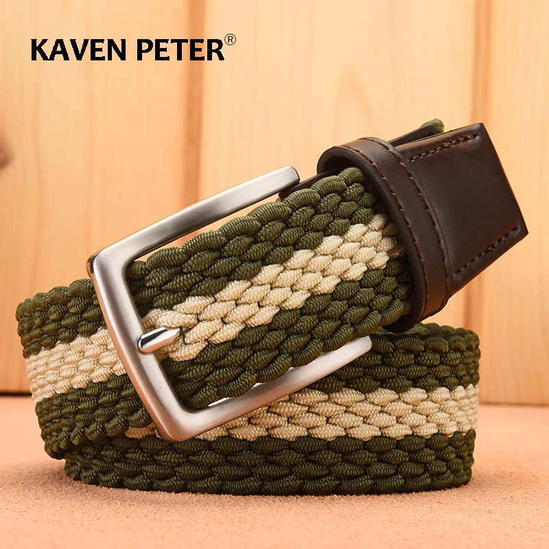 Top Trends: Fashion Casual Stretch Woven Belt With Leather Tip Top Elastic Belts For Men Jeans Mixed Color Braided Strap Zinc Alloy Buckle Shoppable Styles