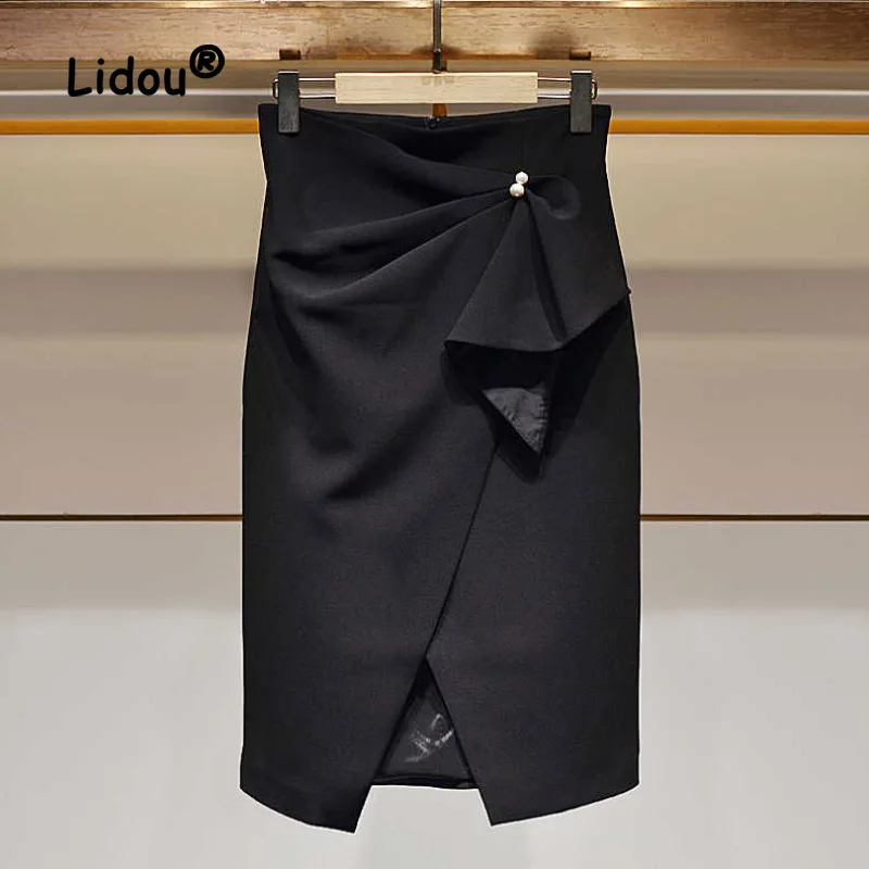 Top Trends: 2023 New Classic Bow Style Pleated Split Irregular Wrapped Half Skirt For Women Casual Office Hip Skirt Lady Hip Skirt Shoppable Styles