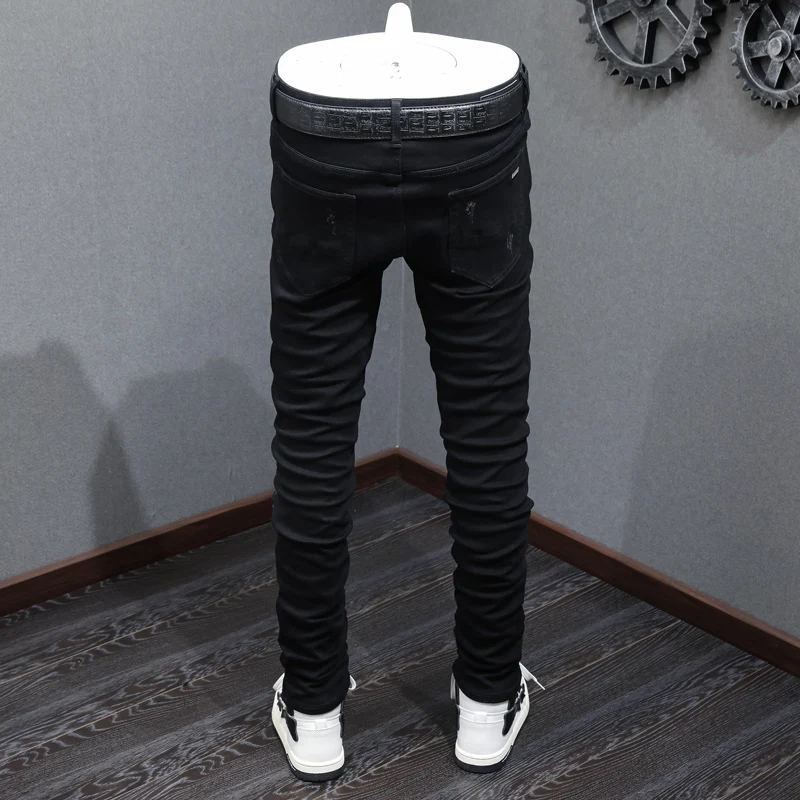 Top Trends: Streetwear Fashion Men Jeans Black Elastic Stretch Skinny Fit Ripped Jeans Men Plaid Patched Designer Hip Hop Brand Pants Hombre Shoppable Styles - Image 3