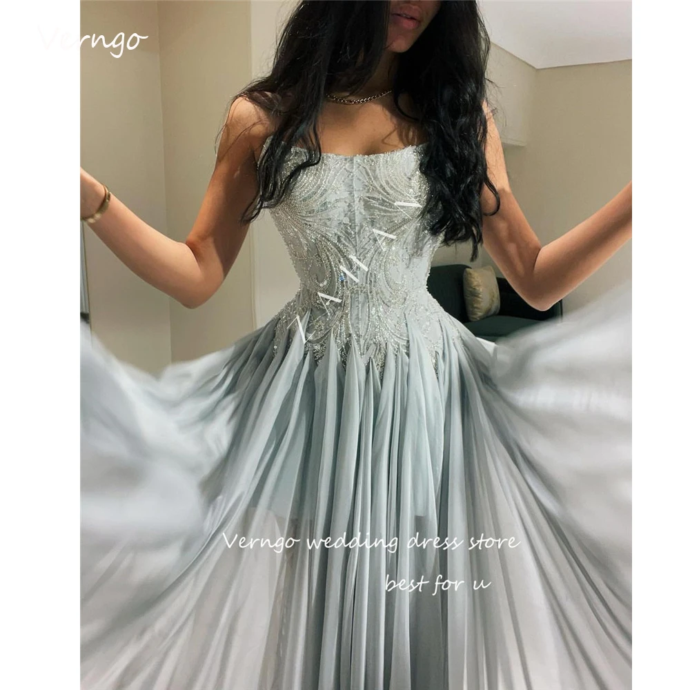 Top Trends: Verngo Pale Chiffon Saudi Arabic Evening Dresses Lace Sequin Strapless Floor Length Long Prom Gowns Formal Party Occasion 2023 Shoppable Styles