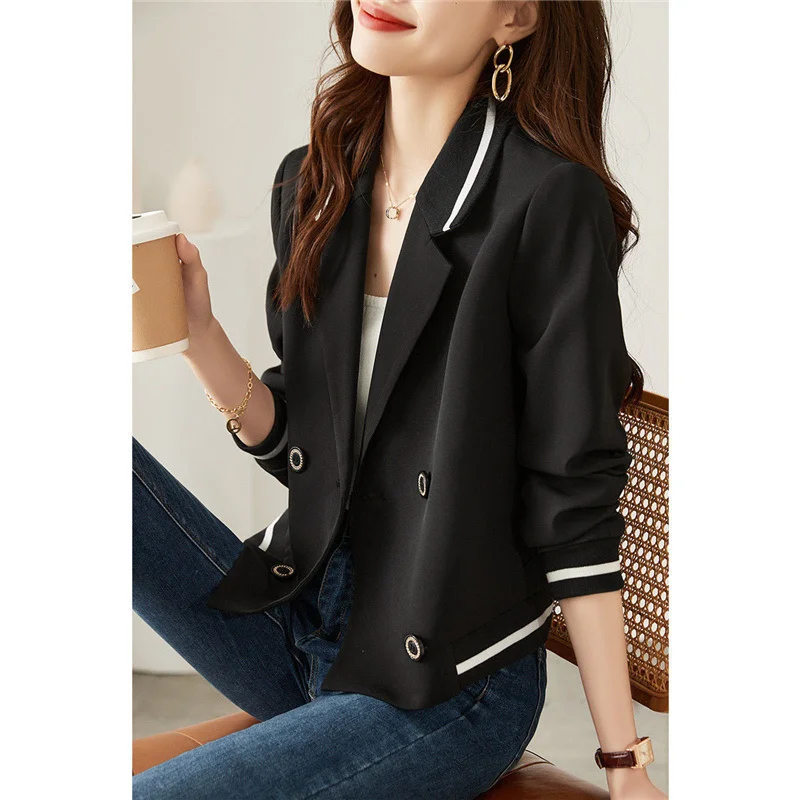 Top Trends: Spring Autumn Fashion Women's Contrast Color Simple Chic Double Breasted Notched Blazers Female Korean Loose Street Outwear Coat Shoppable Styles - Image 4