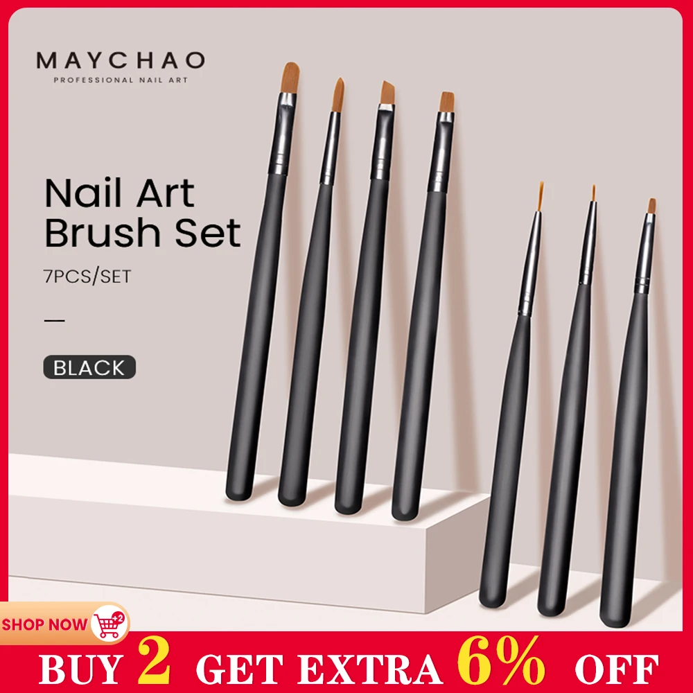 Top Trends: MAYCHAO 5 / 7pcs Nail Art Brush Kit Manicure Tool Gel Nail Polish Builder Liquid Powder Carving Gel Brush Nail Design Painting Pen Shoppable Styles