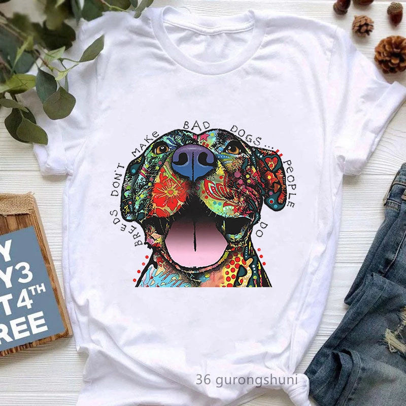 Top Trends: Breeds Don'T Make And Dogs People Do Pitbulls Graphic Print Tshirt Girls Colorful Casual T Shirt Femme Summer Short Sleeve Tops Shoppable Styles