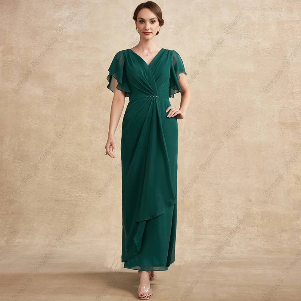 Top Trends: Green Short Sleeve Mother Of Bride Dresses With Chiffon Strapless Wedding Party Dresses Ankle Length Robe De Soirée 2023 Summer Shoppable Styles