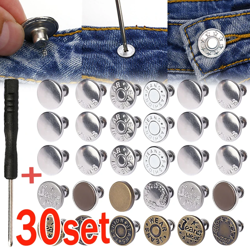 Top Trends: 10 / 30set Metal Detachable Jeans Buttons Adjustable Free Waist Metal Button No Sewing Pants Buckles Screw Nail Kit Send Tools Shoppable Styles