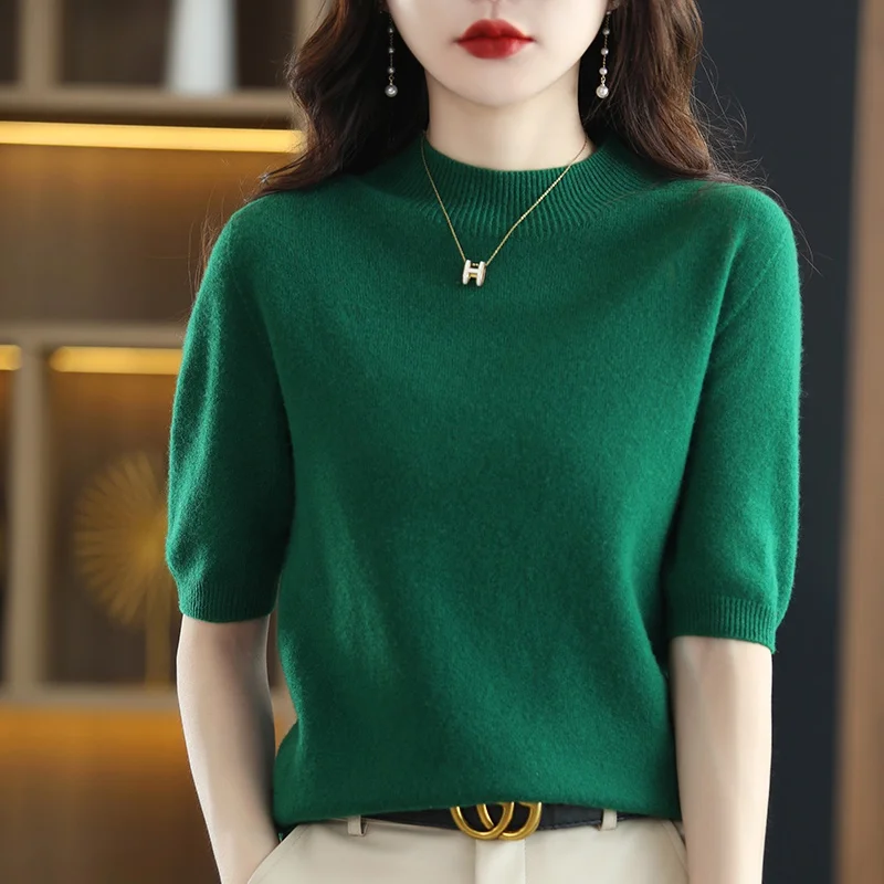 Top Trends: Women&#039;s Short Sleeve Seamless Cashmere Sweater Knitted 100% Pure Wool 2022 Spring Half Sleeve Fashion Korean Outerwear Pullover Shoppable Styles