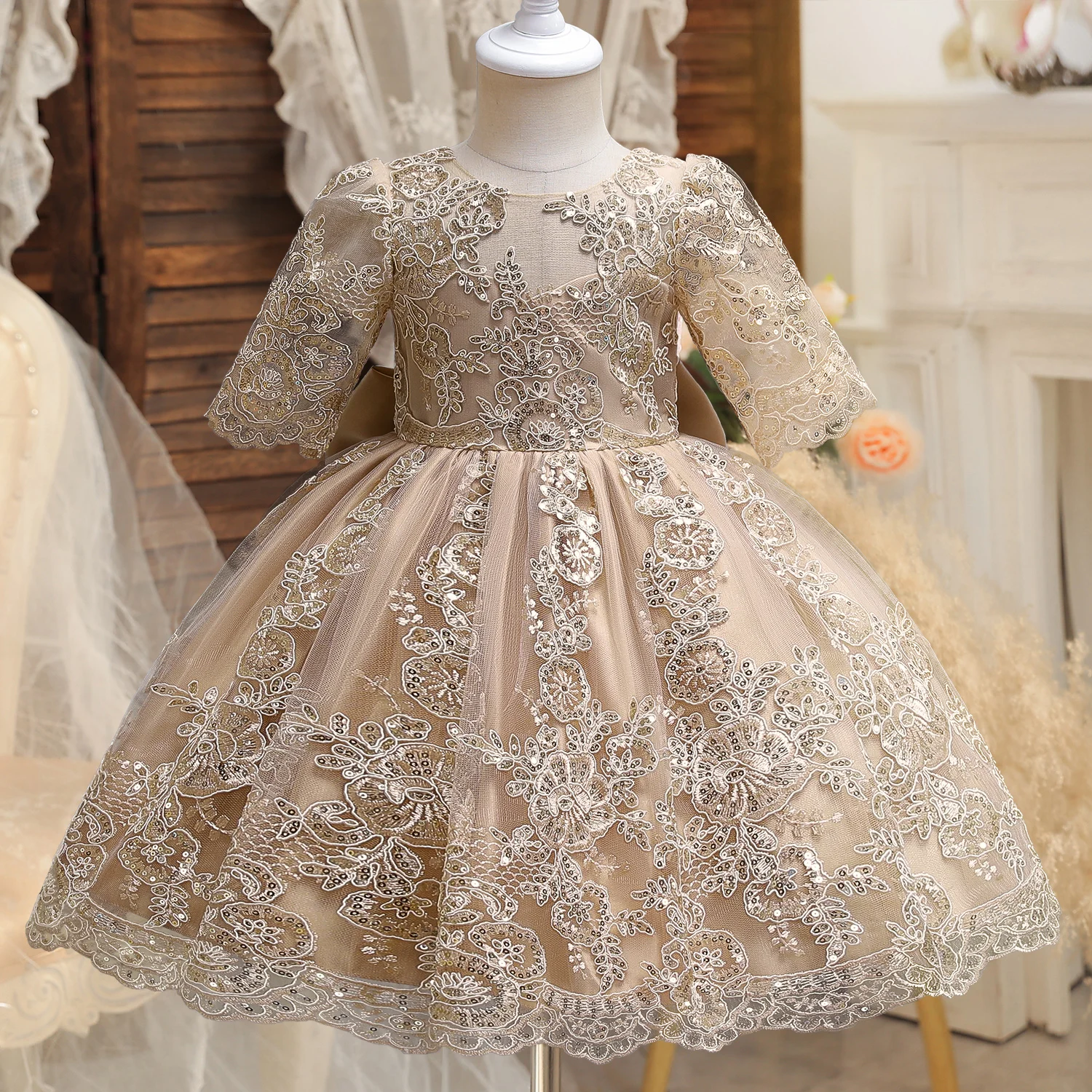 Top Trends: Backless Bow Baby Girl Clothes For Birthday Party 1 To 5 Yrs Embroidery Flower Elegant Luxury Dress Toddler Kids Xmas Dresses Shoppable Styles