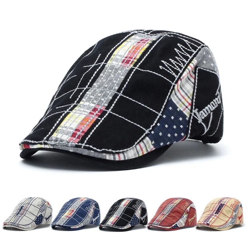 Top Trends: Plaid Patchwork Cotton Newsboy Cap Men Casual Ivy Hat Duckbill Visor Cabbie Hats Summer Gorras Planas Flat Cap For Women Hat Shoppable Styles