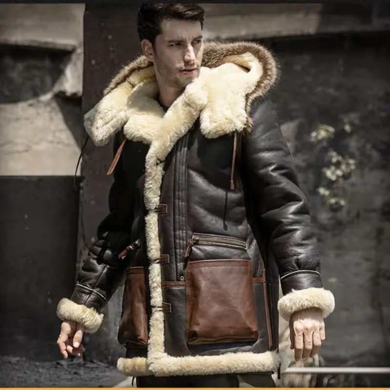 Top Trends: Winter Men Original Fur Coat Mid-length Thickened Sheepskin Leather Coat Bomber Hooded Wool Lining Warm Snow Men's Clothing Shoppable Styles